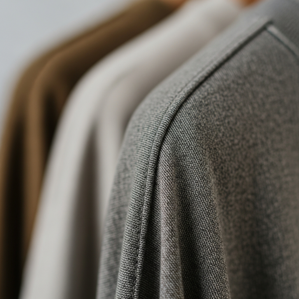 recycled fabrics Close-up of sustainable fabrics such as organic cotton and recycled polyester used in fashionable clothing