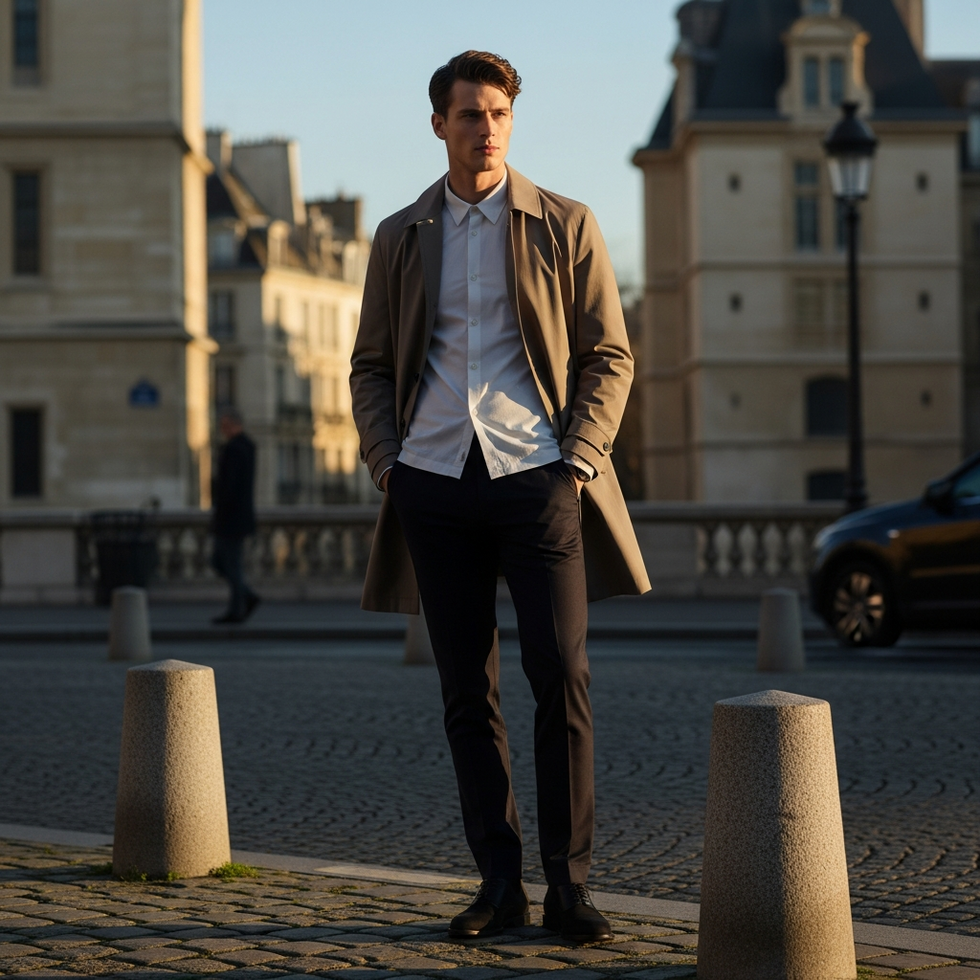 image prompt: Willy Chavarria menswear collection in Paris setting