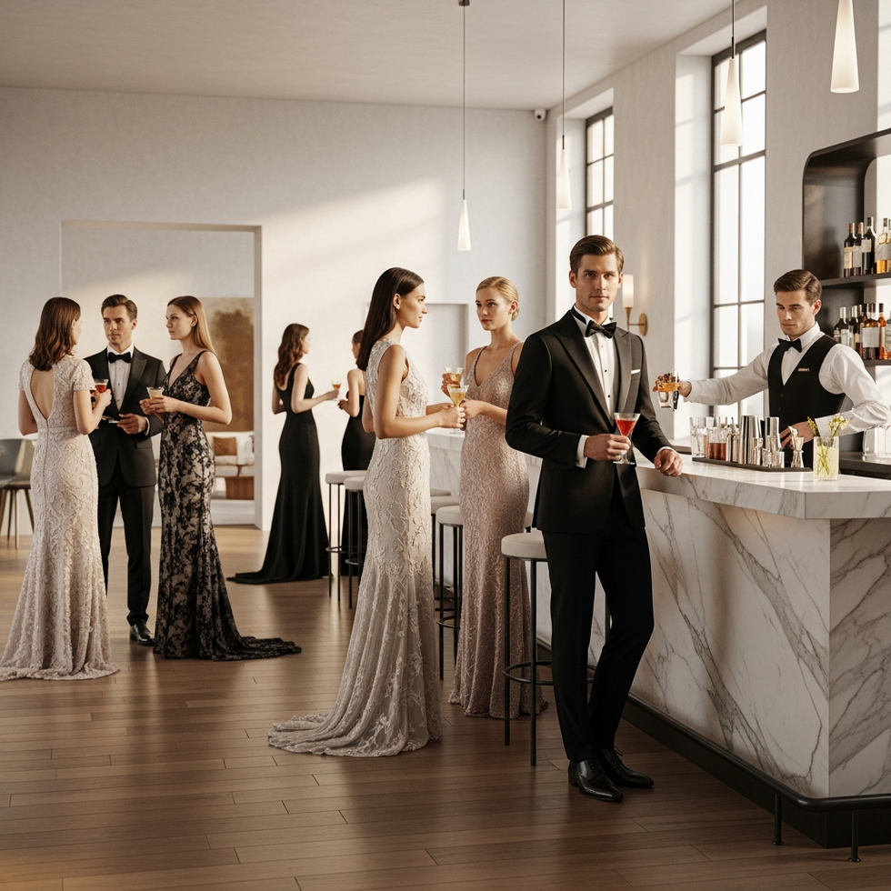 image prompt: couture cocktail party with fashion industry VIPs