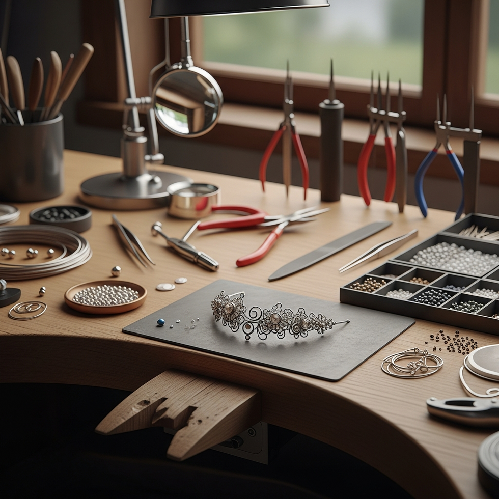 handmade jewelry craftsmanship intricately handmade jewelry displaying unique craftsmanship, artisanal workshop with diverse materials and tools